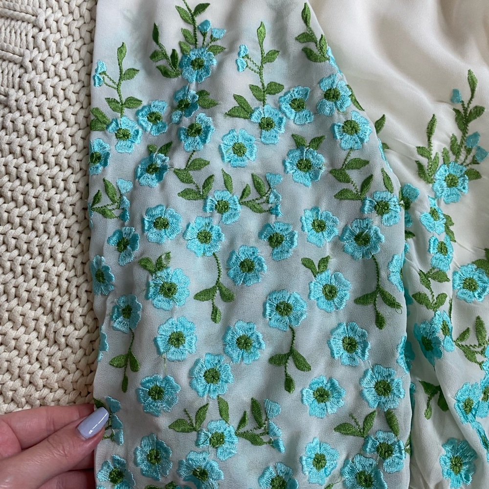 Free People Floral Embroidered Women's Top - Cream and Green - Picture 3 of 4